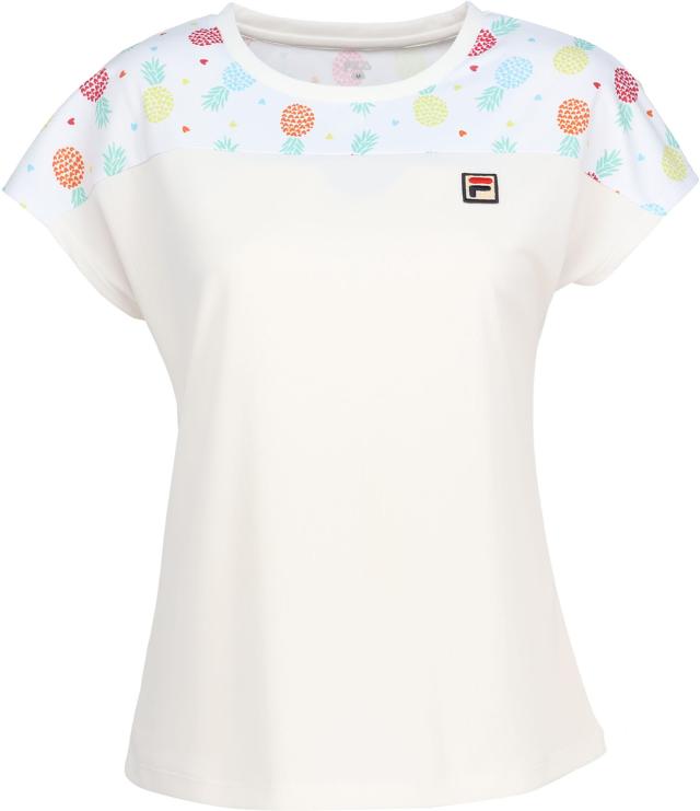 フィラ FILA テニス ゲームシャツ レディース ウィメンズ 女性 テニスウェア Tシャツ トップス 半袖 メッシュ 吸水 速乾 UVカット 汗染み防止 総柄 ワッフル 春夏 涼しい CZ6SGW007_2
