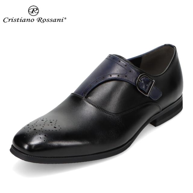 クリスチアーノ・ロザーニ Cristiano Rossani CRA4001 メンズ靴 靴 シューズ 3E ビジネスシューズ 革靴 通勤 オフィス モンクストラップ ベルト バックル パンチング クラシック ブラック×ネイビー