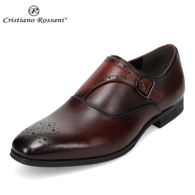 クリスチアーノ・ロザーニ Cristiano Rossani CRA4001 メンズ靴 靴 シューズ 3E ビジネスシューズ 革靴 通勤 オフィス モンクストラップ ベルト バックル パンチング クラシック ブラウン×ダークブラウン