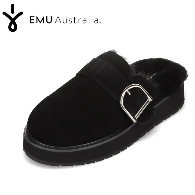 エミュー EMU WP13265 レディース靴 靴 シューズ サンダル ルームシューズ スリッパ スリッポン サボ クロッグ 防寒 ムートン クッション性 フジンクロック 吸湿 放湿 ふわふわ あったか 冬 秋 ベルト ブラック