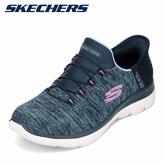 スニーカー レディース スリッポン ニット ストレッチ クッション性 幅広 4E 4E相当 スケッチャーズ SKECHERS 149937W ネイビー×ピンク