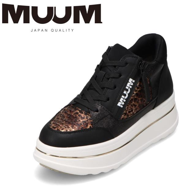ムーム MUUM MM7001 レディース靴 靴 シューズ 2E相当 スニーカー 厚底 ミッドカット ミドル丈 ハイカット ファスナー ジッパー チャック ハイカットスニーカー ロゴ ブラック×レオパード柄