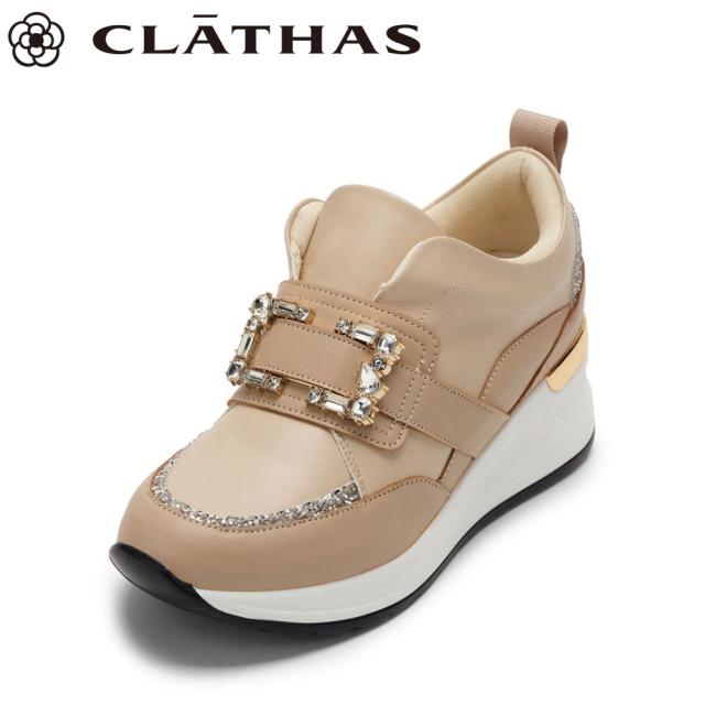 クレイサス CLATHAS CT-2529 レディース靴 靴 シューズ 2E スニーカー スリッポン 厚底 ビジュー バックル ローカットスニーカー 人気 ブランド ベージュ
