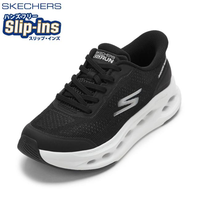 スケッチャーズ SKECHERS 129403 レディース靴 靴 シューズ 2E スニーカー ローカットスニーカー ハンズフリー スリップインズ 通気性 メッシュ クッション性 MAX CUSHIONING GLIDE 厚底 衝撃吸収 滑りにくい 防滑 人気 ブランド ブラック×ホワイト