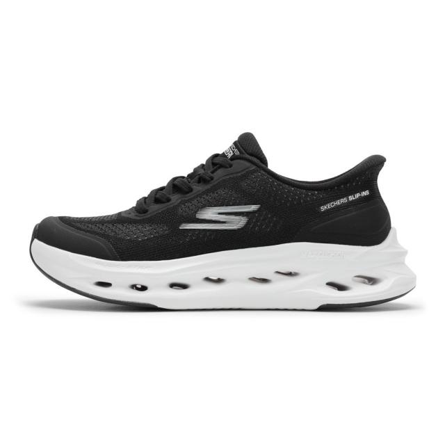 スケッチャーズ SKECHERS 129403 レディース靴 靴 シューズ 2E スニーカー ローカットスニーカー ハンズフリー スリップインズ 通気性 メッシュ クッション性 MAX CUSHIONING GLIDE 厚底 衝撃吸収 滑りにくい 防滑 人気 ブランド ブラック×ホワイト_1