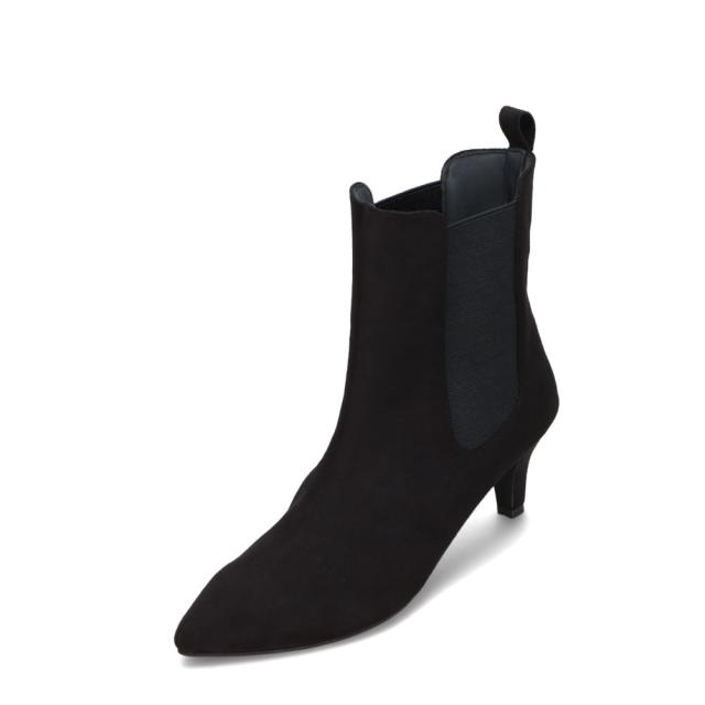 レディース ブーツ ショートブーツ サイドゴア ゴム ポインテッドトゥ  14452 レディース靴 靴 シューズ  着脱簡単 カジュアル 上品 シンプル ブラック×スエード フィーリングオブユイ Feeling of yuiの通販は