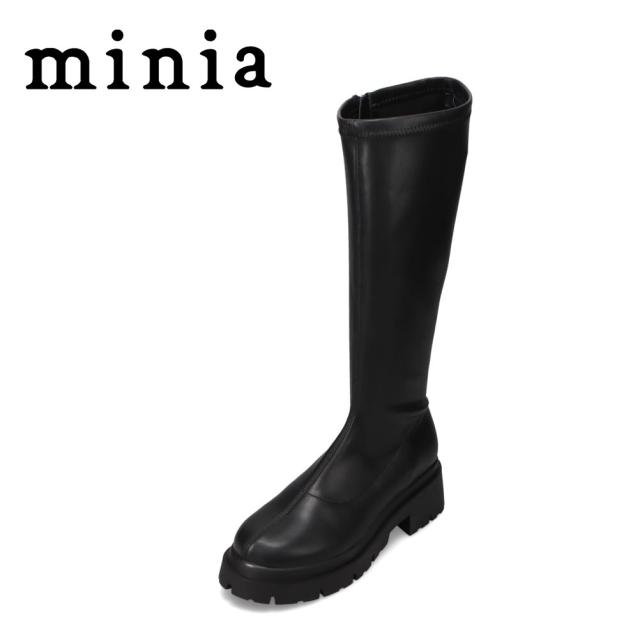 ミニア minia AS-1164 レディース靴 靴 シューズ 2E相当 ブーツ ロング インヒール 歩きやすい フィット 柔らかい 美脚 脚長 シンプル ブラック