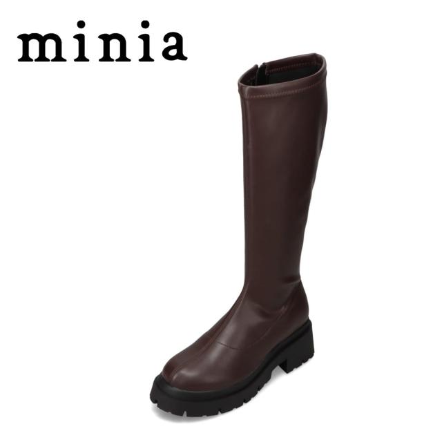 ミニア minia AS-1164 レディース靴 靴 シューズ 2E相当 ブーツ ロング インヒール 歩きやすい フィット 柔らかい 美脚 脚長 シンプル ダークブラウン