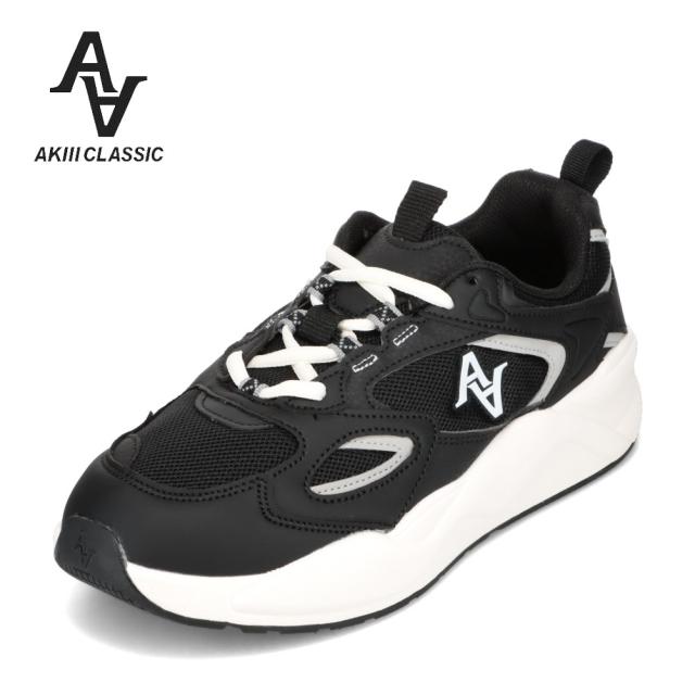 スニーカー レディース 厚底 ボリュームソール 韓国 トレンド ローカットスニーカー 人気 ブランド 3E相当 アキクラシック AKIII CLASSIC AKC-105 ブラック×ホワイト