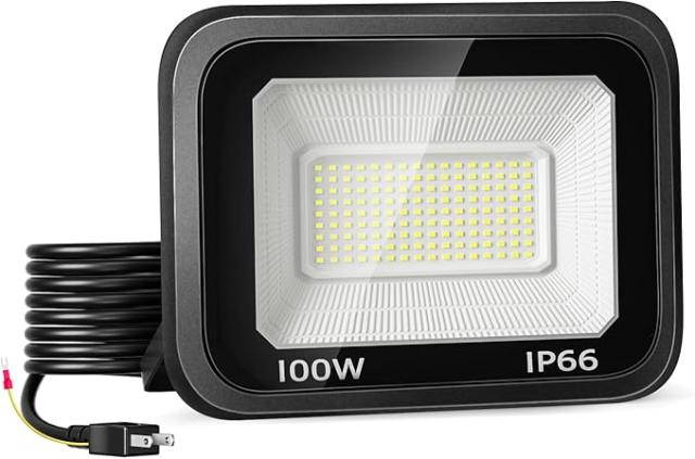 【投光器100W　1台】防水LED 投光器 作業灯 100W 15000LM フラッドライト 省エネ 高輝度 アース付きプラグ 1.8Mコード ワークライト LED 投光器 作業灯 100W 15000LM IP67 防塵 防水 2個