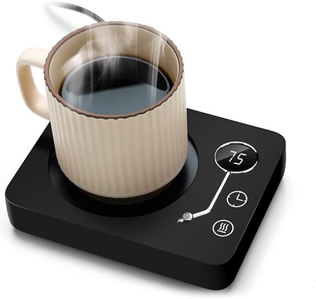 コーヒー保温コースター マグ ドリンクウォーマー 3段温度設定55℃ 65℃ 75℃ 重力センサー付き 静音 自動電源オフ コップ保温 水/お茶/コーヒー/牛乳など飲み物 加熱コースター オフィス/家庭用 PSE安全認証済み AC100V/30W（ブラック-75℃ 50/60Hz全国対応）