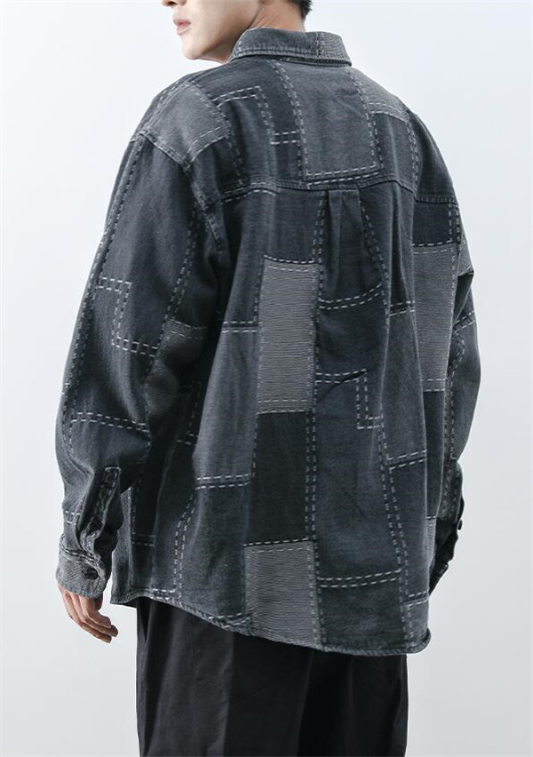 シャツ デニム メンズ 長袖 トップス 前開き 無地 柔らかい 紳士服