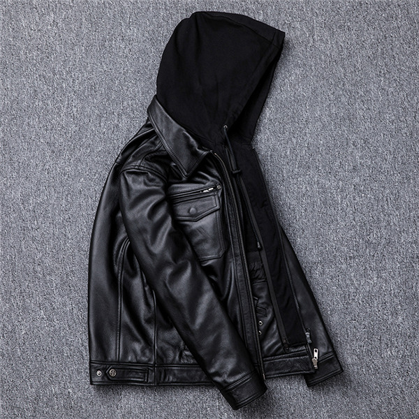 ポイント超超祭 クーポン 最高品質 ライダースジャケット 本革 メンズ フード付き シングル レザージャケット 秋冬 革ジャン バイク ブルゾン B系 冬服 バイカー おしゃれ_4
