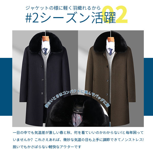 値下げ チェスターコート メンズ 50代 カシミヤ コート ウール ジャケット 秋冬 アウター ロングコート ビジネス 通勤 普段使い 上品 40代_2