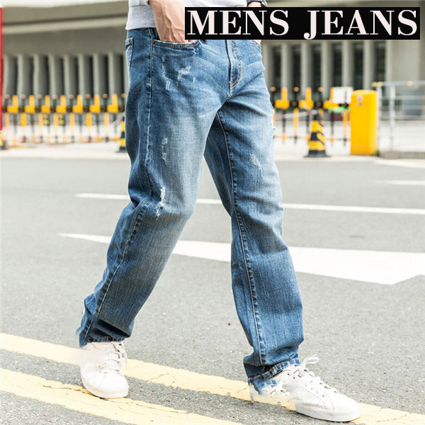 ルーズフィット デニムパンツ バギーパンツ ダメージ加工 太め ゆったり Gパン ジーパン ジーンズ メンズ 極太 大きいサイズ ボトムス パンツ