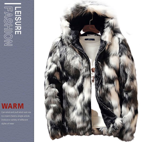 人気 毛皮コート ファーコート メンズ ショートコート アウター ジャケット フード付き 裏起毛 フェイクファー モコモコ 暖かい 防寒 高級感