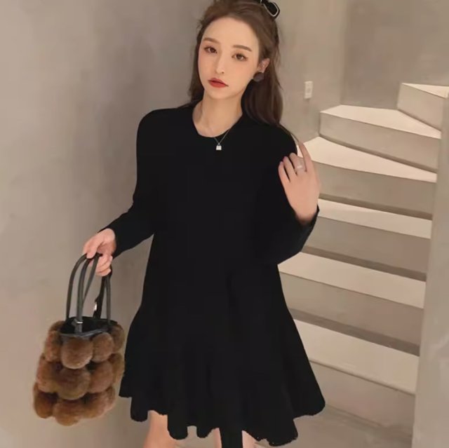 ワンピース レディース フレア ティアード ニットワンピ ミニ ショート 長袖 Uネック フレア フェミニン ニット リブニット かわいいの通販は 6,073円