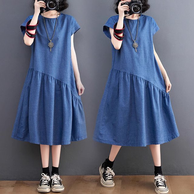 ワンピース レディース フレア ミモレ ロング 半袖 ラウンドネック アシンメトリー 切り替えデザイン Aライン かわいい 大人可愛い 5,480円