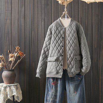 アウター ジャケット キルティングジャケット 上着 長袖 ラウンドネック 前開き ボタン ポケット かわいい 大人可愛い きれいめ シンプルの通販は 7,880円
