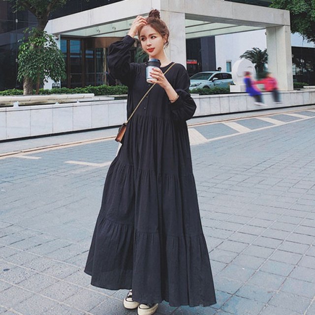 ワンピース マキシ丈ワンピース 長袖 ラウンドネック マキシ丈 ロング丈 ルームウエア かわいい 大人可愛い きれいめ シンプルの通販は 11,280円