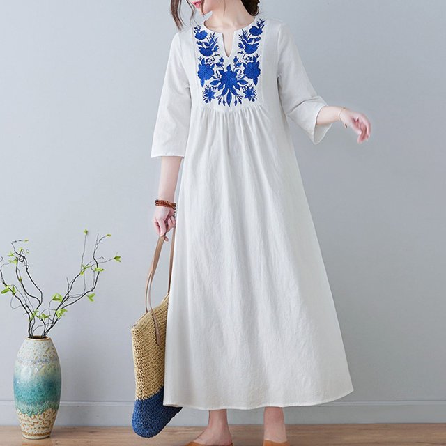 ワンピース ロングワンピース 7分袖 Vネック ロング丈 かわいい 大人可愛い きれいめ シンプル カジュアル 上品 おしゃれ かっこいいの通販は 5,980円