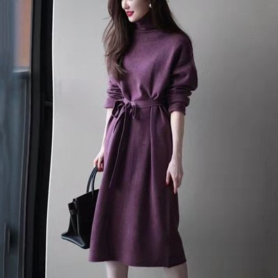 ワンピース ミディアム丈ワンピース 長袖 タートルネック ウエストベルト ミディアム丈 かわいい 大人可愛い きれいめ シンプルの通販は 5,151円