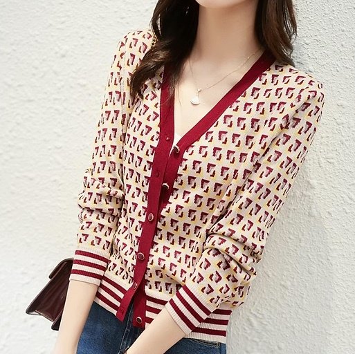 トップス ニット カーディガン レディース 7分袖 Vネック フェミニン ストリート 前開き ヴィンテージ 配色 ドッキング ウール かわいいの通販は