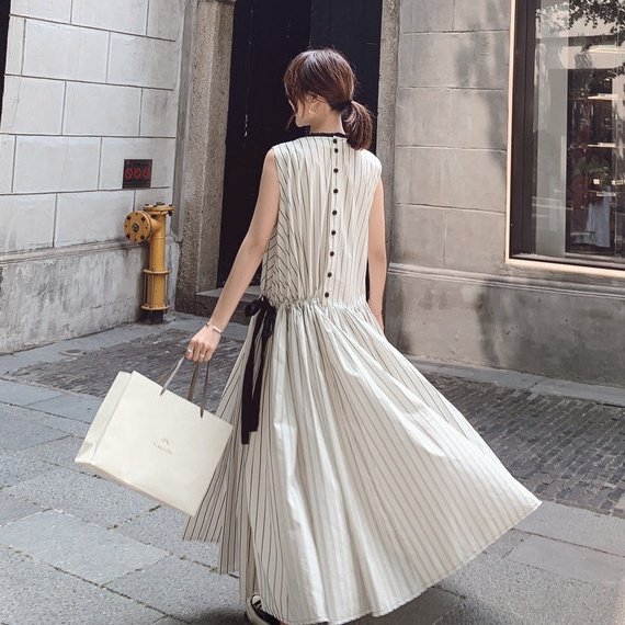 ワンピース マキシ丈ワンピース ノースリーブワンピース ラウンドネック 切り替えデザイン リボン かわいい 大人可愛い きれいめの通販は 10,380円