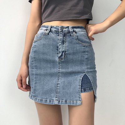 ボトムス スカート ミニスカート デニムスカート ミニ丈 タイト デニム ポケット スリット かわいい 大人可愛い きれいめ シンプルの通販は