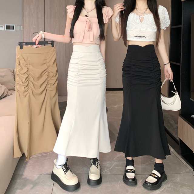 レディース スカート マーメイドスカート ロングスカート Aライン マーメイド フィッシュテール フェミニン プリーツ サイドスリットの通販は
