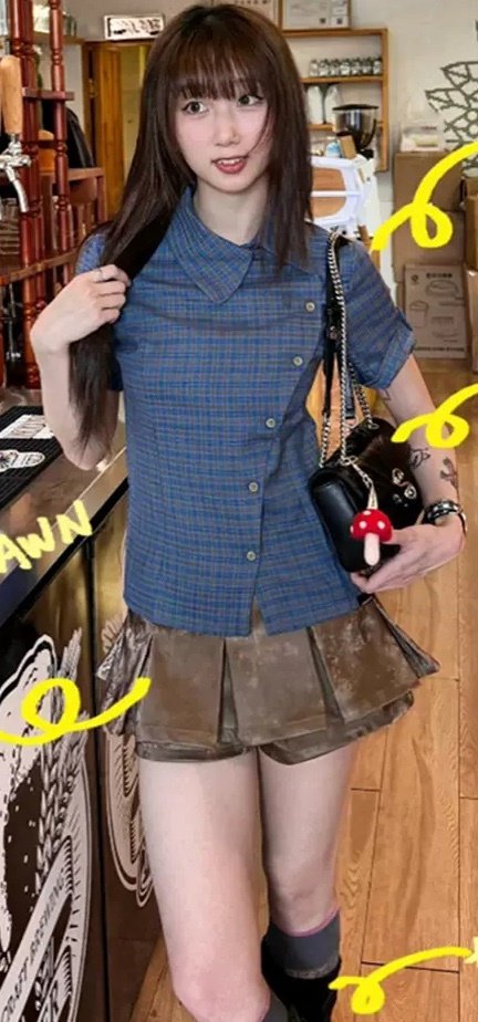 レディース トップス 半袖 ボリューム袖 襟付き スリム ボタン 大人可愛い おしゃれ かっこいい レトロ クール モード系 格子柄 女子会の通販は 4,932円