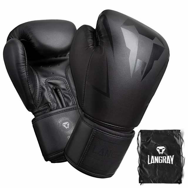 14oz_黒い色 パンチンググローブ ボクシンググローブ LangRay boxing gloves 立体構造 肉厚クッション キックボクシング スパーリング 空手 ムエタイ 格闘技 良質PUレザー ジム用 (14oz， 黒い色)の通販は