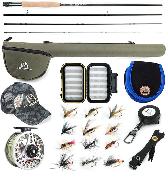 M MAXIMUMCATCH Maxcatch Extreme フライフィッシングロッド コンボキット フライロッド セット 初心者 入門セット 収納バッグ付き（9'0" 6wtフライロッドセット）