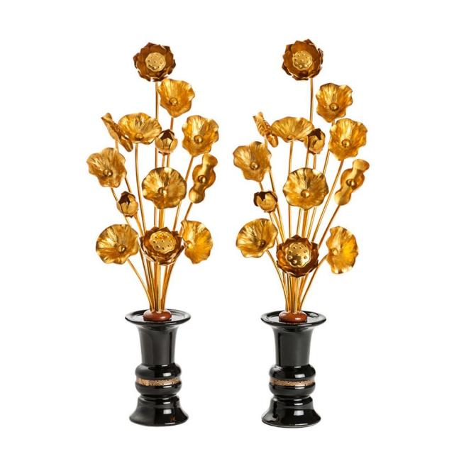 常花 仏花 常花セット お盆用品 蓮花 はすはな 仏具 ロータス 蓮 花びん付き 花立付き 左右一対 金メッキ 金色蓮華 仏壇 仏具 仏前 法事 法要 お盆 命日 飾り お彼岸 お花 お供え