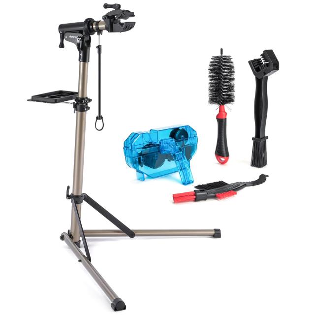 2本脚-シャンパン CXWXC 自転車 メンテナンススタンド 安定感 高さ調節 角度調節 ワークスタンド 折りたたみ式 工具トレー付 軽量 コンパクト 収納、持ち運びに便利 シャンパン （RS-100）