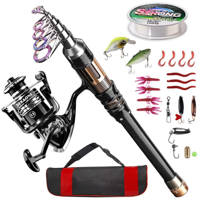 BlueFire 釣り竿セット 2.1M炭素伸縮釣竿 ロッド スピニングリール 釣り餌 釣り糸 日本語説明書付 初心者向け つりざおセット 収納バッグ付き 携帯便利 投げ釣り 海釣り淡水 川釣り 穴釣り 磯釣り 堤防釣り