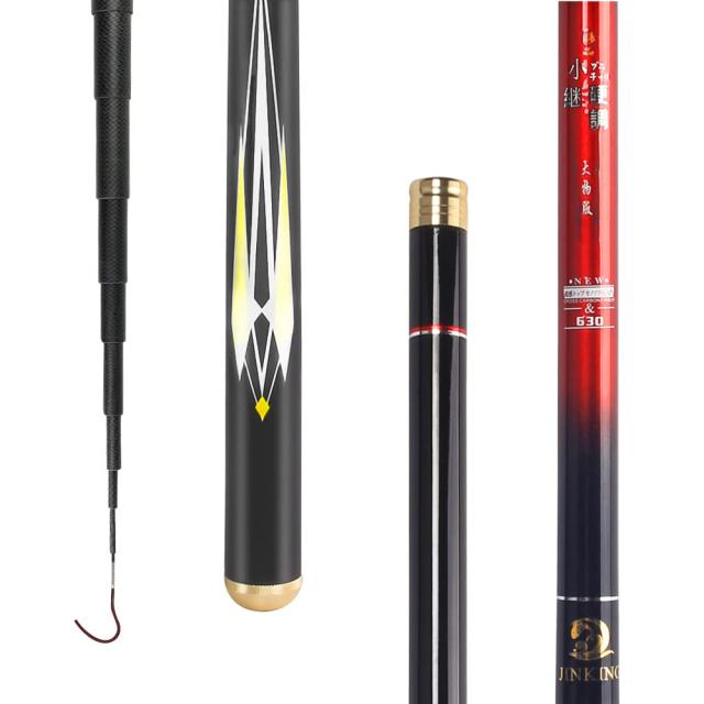 レッド_720 JINKING 渓流竿 ロッド 釣り竿 カーボンロッド 回転式リリアン 仕舞寸法77cm 超軽量 超硬調万能小継 コンパクト延べ竿 全長7.2M
