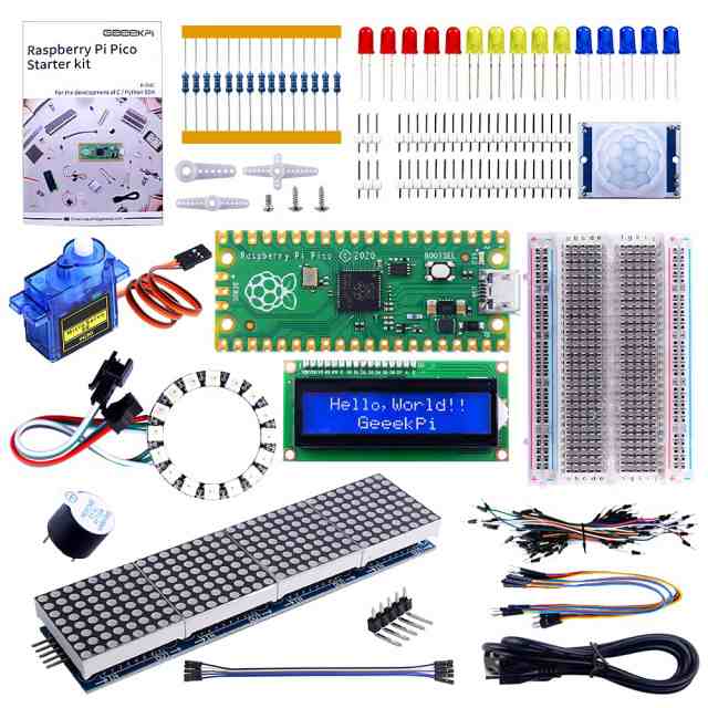 GeeekPi Raspberry Pi Picoベーシックスターターキット、プログラミングと電子作業のためのワンストップ学習のマニュアル、Raspberry Pi