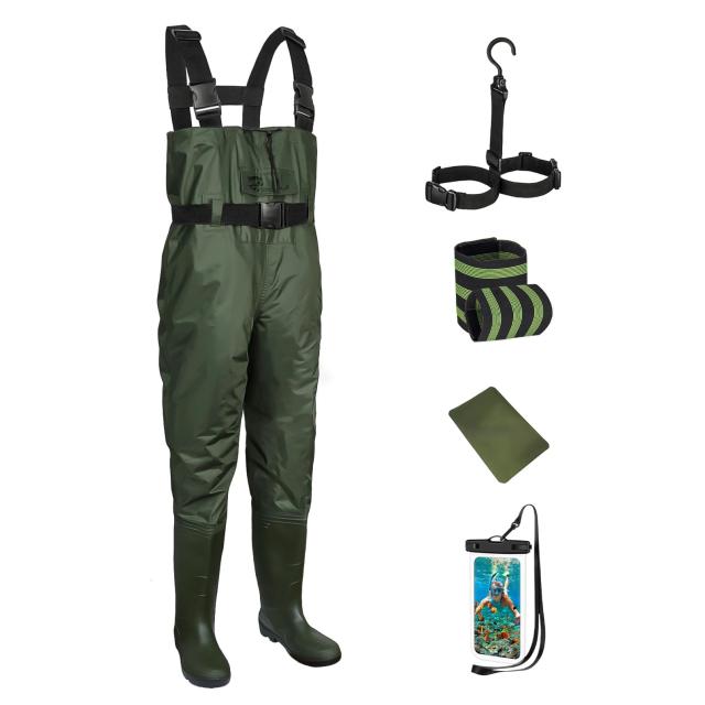 US10--26.5cm_グリーン Croch ウェーダー 防水 チェストハイウェーダー 釣り用スーツ 簡単着脱 防水ズボン 長靴 怪我防止 厚底ソール 滑り防止靴底 田植え 魚市場 水場仕事 渓流 海 グリーン 26.5cmの通販は 6,233円