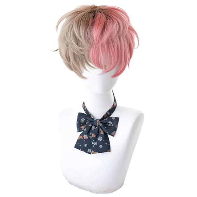 ウィッグ メンズ コスプウィッグ 耐熱 左右色違い （茶色 ピンク） メッシュ ショート 巻き髪 男女 森ガール ゆめかわいい 小顔 パーティー 仮装 日常 かつら wigの通販は