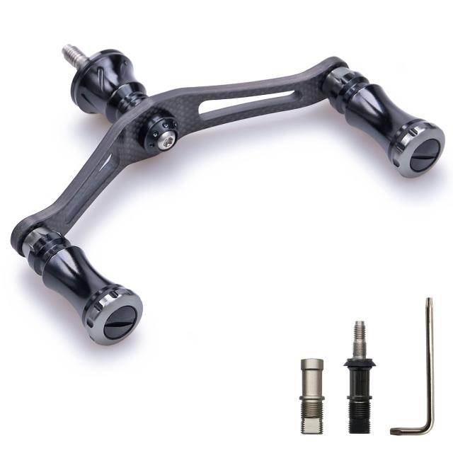 ブラック＆ガンメタル HEIGHTEN 90mm リール ハンドル シマノ ダイワ 通用 1.5K炭素布 カーボンクランクハンドル スピニングリール用 Chess Series (ブラック＆ガンメタル) (157)