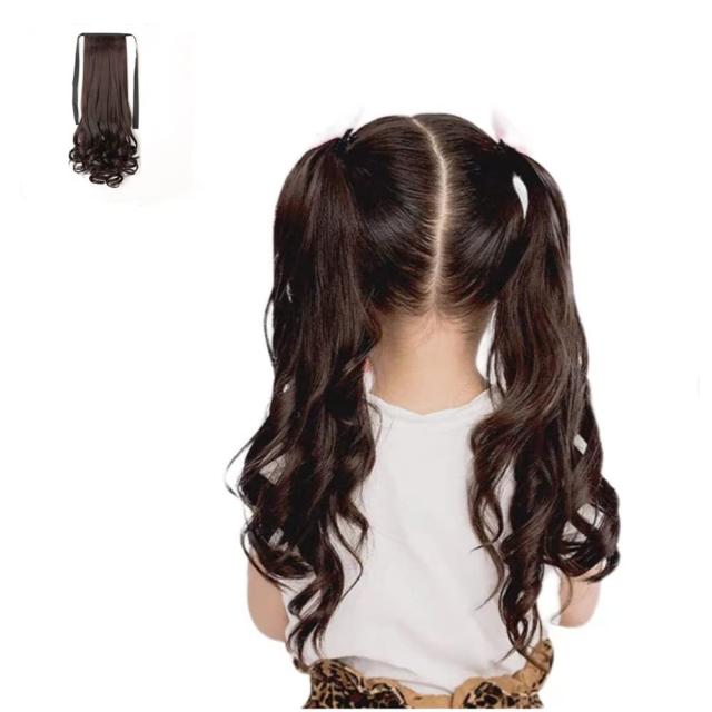 ダークブラウン キッズ カール ポニーテール 可愛い ツインテール 子供用 ウィッグ エクステ つけ毛 髪飾り リボン付き お祭り イベント発表会 2点セット (ダークブラウン)の通販は 6,568円
