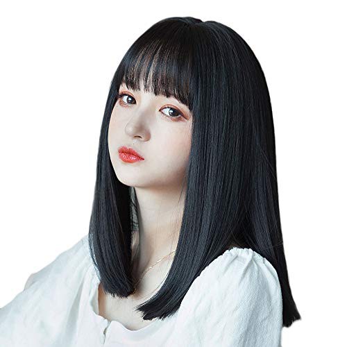 自然黒 J ＆ S ウィッグ 黒髪 セミロング ストレートシルクつむじ フルウィッグ ミディアム レディース かつら女装 ぱっつん前髪 小顔 耐熱 茶髪の通販は