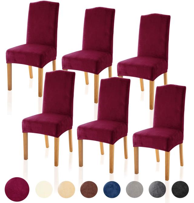 ワインレッド_6枚 TIANSHU フランネル 椅子カバー， チェアカバー 伸縮素材 ストレッチ ふわふわ 家庭・ホテル用 ウェディング・結婚式・パーティーなど対応 取り外し可能 洗える (6枚，ワインレッド)