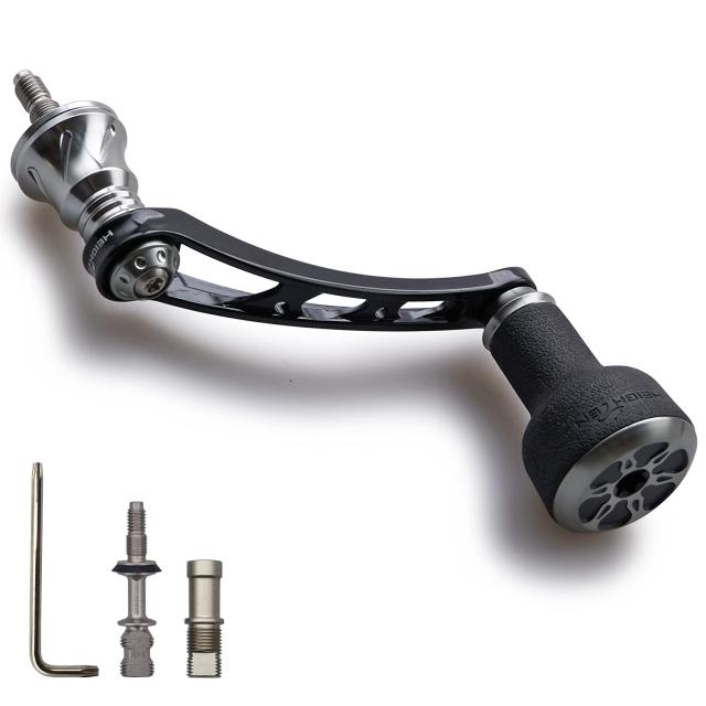 ブラック＆ガンメタル HEIGHTEN 56mm リール ハンドル 24mm TPE製 ノブ搭載 シマノ ダイワ 通用 スピニングリール 用 TPE Series (ブラック＆ガンメタル) (476)