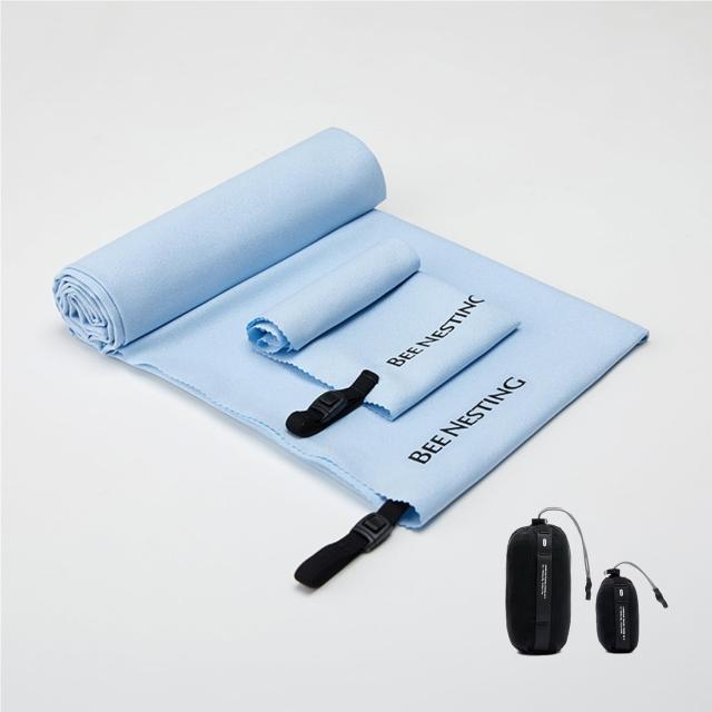 ブルー_M+S BeeNesting 超軽量速乾タオルの M＆S 2点セット マイクロファイバー製 でコンパクトな収納ポケット付きスポーツタオル バックパッキング、 旅行、 ビーチ 、ジム、 キャンプ、 スイミング、 ヨガ(ブルー、M＆S 2枚セット)の通販は