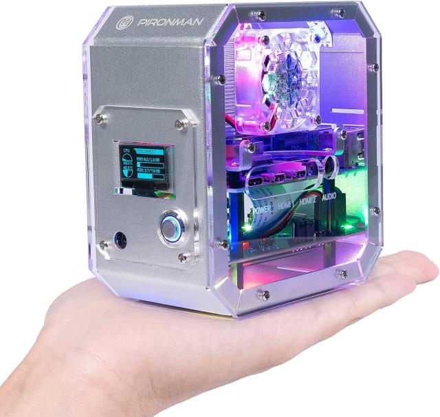 Pironman Raspberry Pi 4 用のケース、Raspberry Pi Mini PC - アルミ合金製タワーケース、タワークーラー、M.2 SATA SSD 拡張ボード、0.96" OLED、IR レシーバー、Raspberry Pi 4 用電源ボタン付き（日本語のオンラインマニュアル）