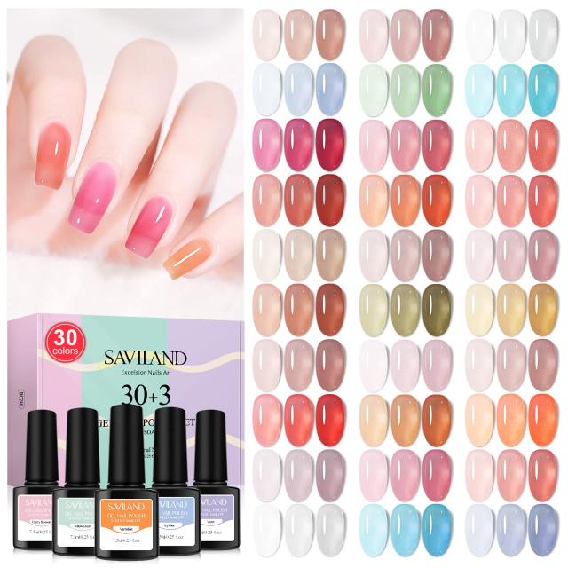 Saviland ジェルネイルセット 33点 初心者 ベースコートとトップコート付き カラージェルネイルキット ネイルアート スターターキット ネイルポリッシュ フトセット 04の通販は