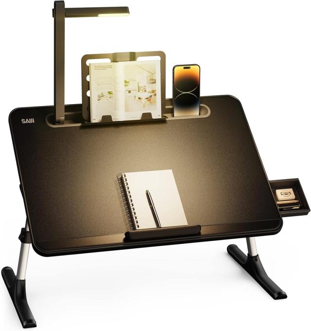 SAIJI 折りたたみテーブル LEDライト付け SAIJI ベッドテーブル LEDライト付け 3段明るさ調整 ミニテーブル 収納