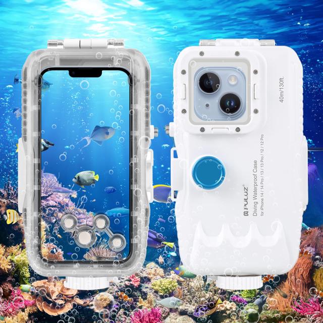 iPhone 15 / 15 Pro / 14 / 14 Pro専門職 PULUZ iPhone 15 / 15 Pro / 14 / 14 Pro / 13 / 13 Pro / 12 / 12 Pro用飛び込み競技入れもの iPhone用水中雨合羽入れもの 40m雨合羽 飛び込み競技入れもの IPX8雨合羽 マイコン+玻璃製 iPhone 用水中入れもの 耐衝撃＆耐久性 全方角防御すること 水中映画化 (iPhone 15